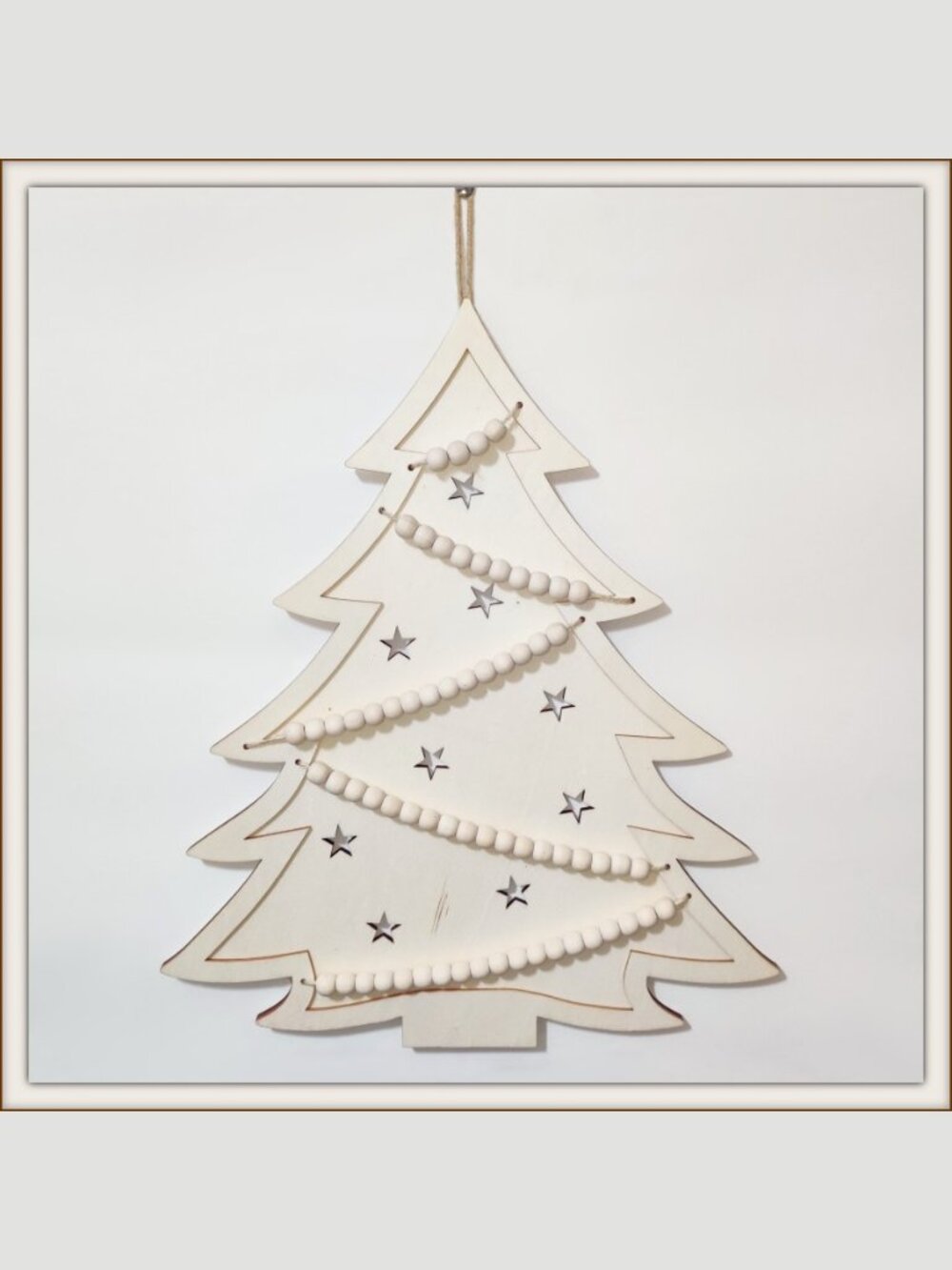DIY Unfinished Wood Christmas Tree w/Beaded Garland, Cutout Stars by Make Market